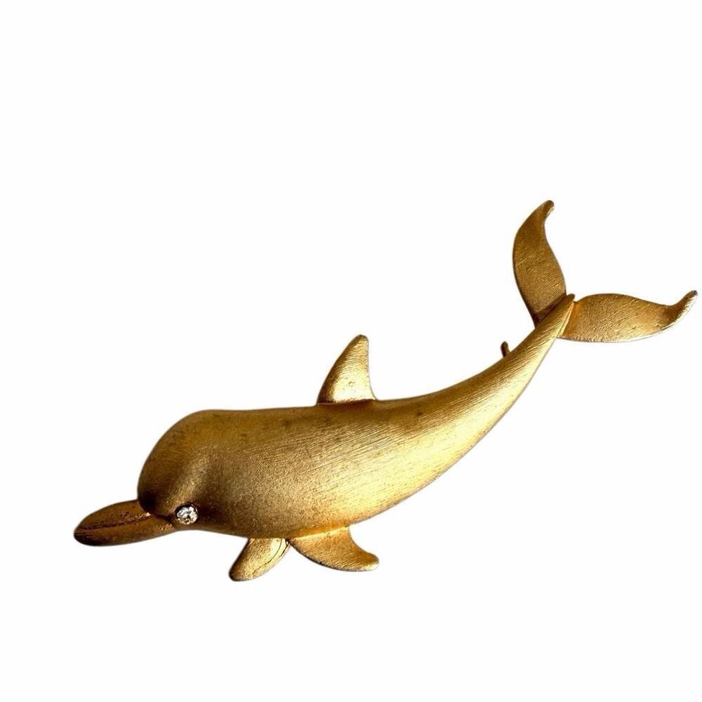 Vintage Gold Tone Dolphin Brooch